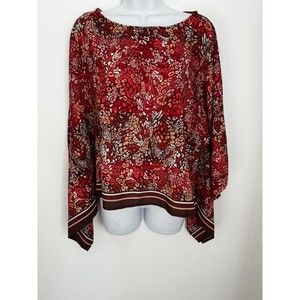 Umgee Boho Blouse Womens Small Short Sleeve S Popover Bat Wing Red